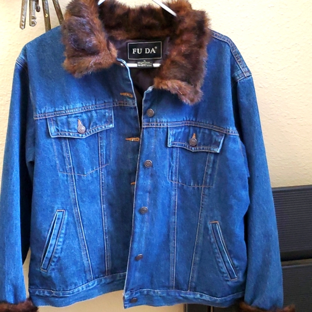 Jacket with fur collar and cuffs
